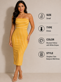 Mustard Yellow Striped Midi Dress – Small