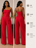 Red Strapless Cargo Jumpsuit