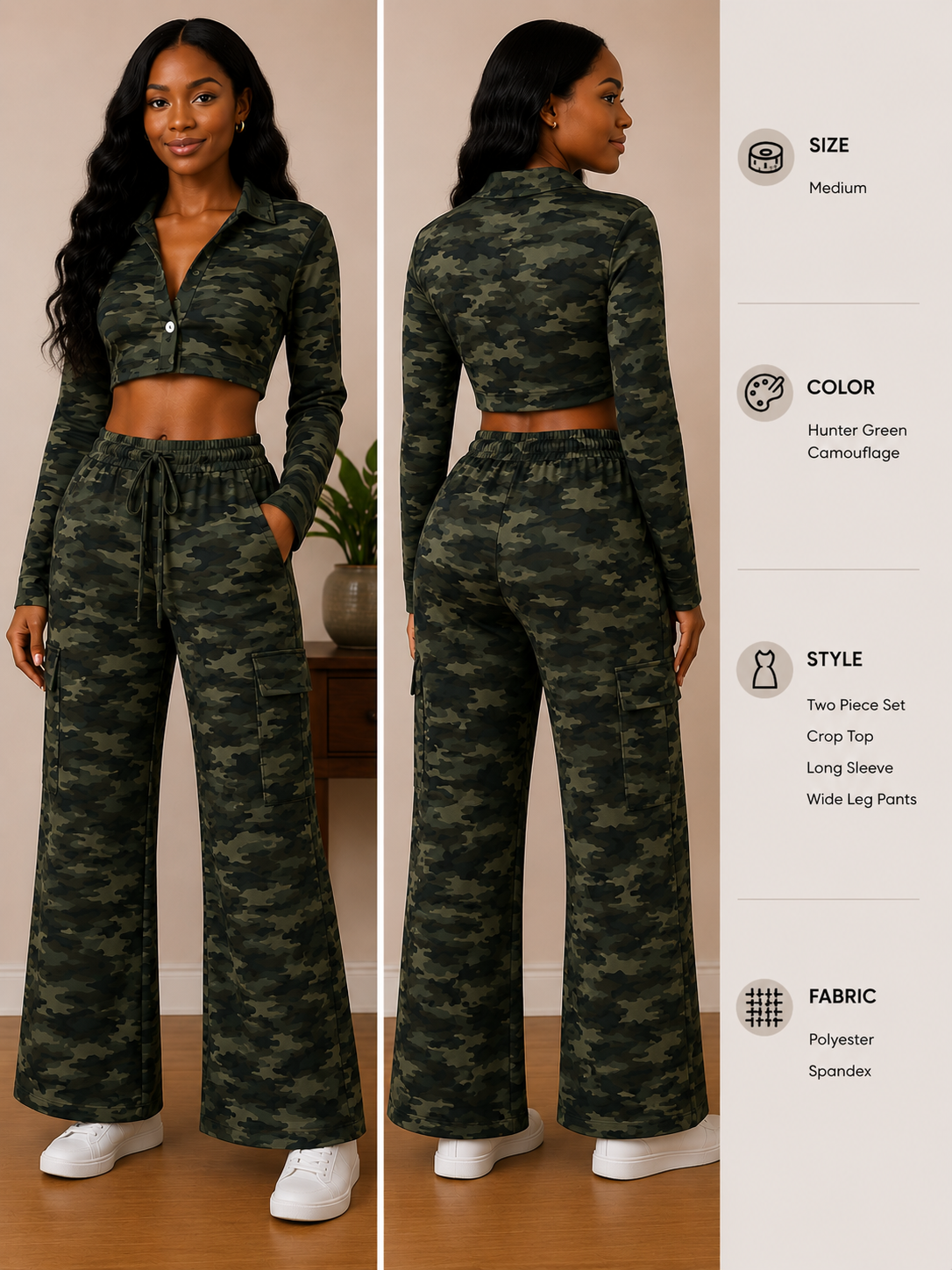 Hunter Green Camouflage Two-Piece Set