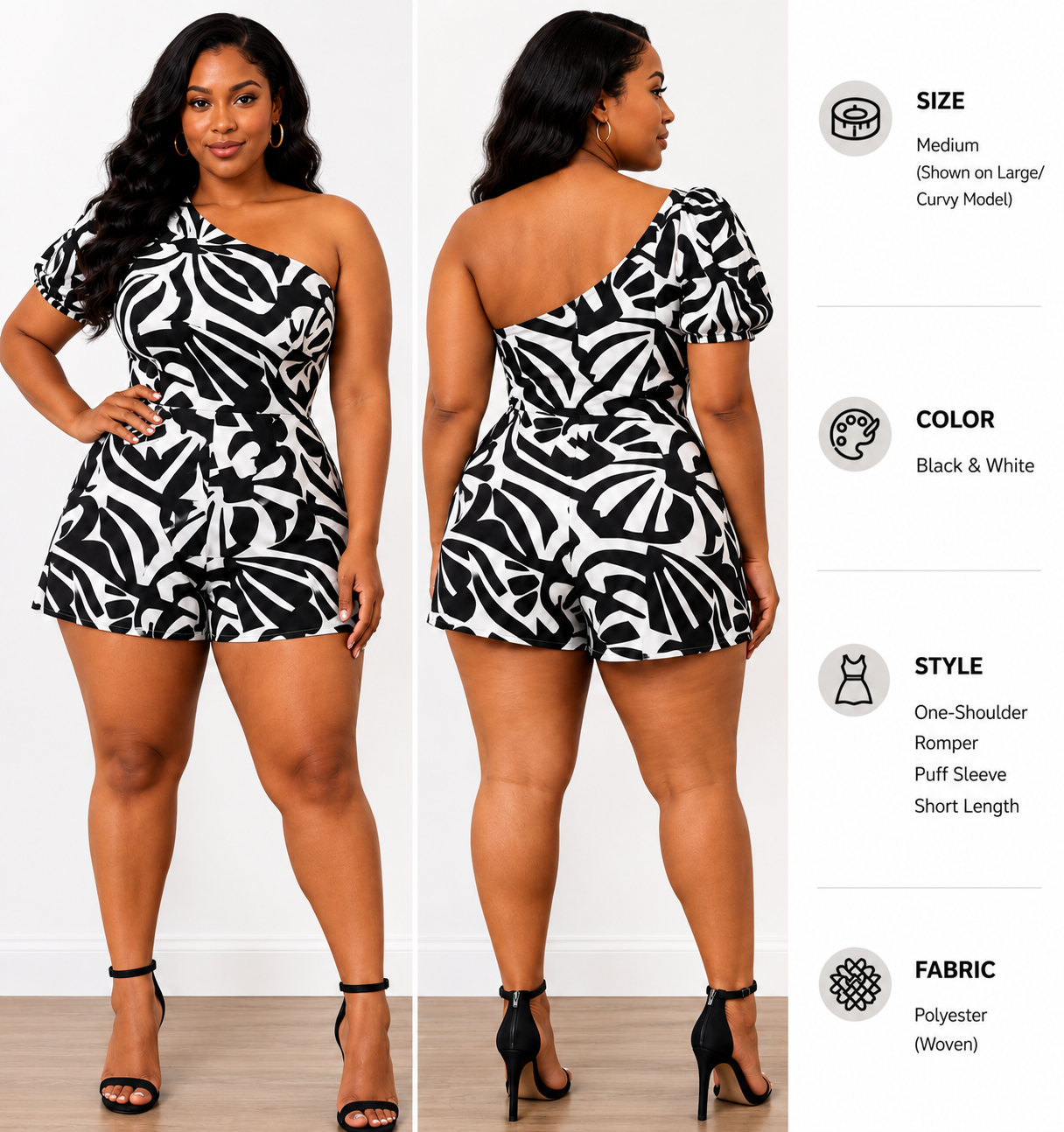 Black & White One-Shoulder Printed Romper