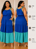 XL Blue & Turquoise Women's Tiered Dress