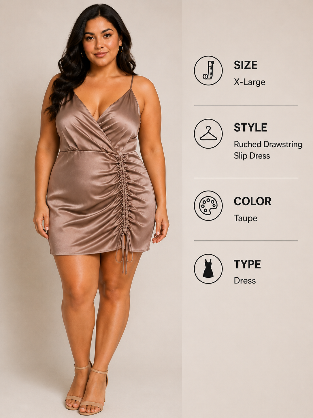Taupe Ruched Mini Dress – X-Large