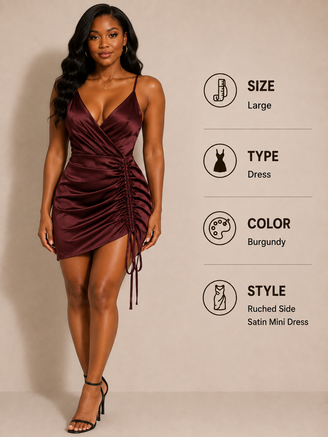 Burgundy Ruched Mini Dress – Large