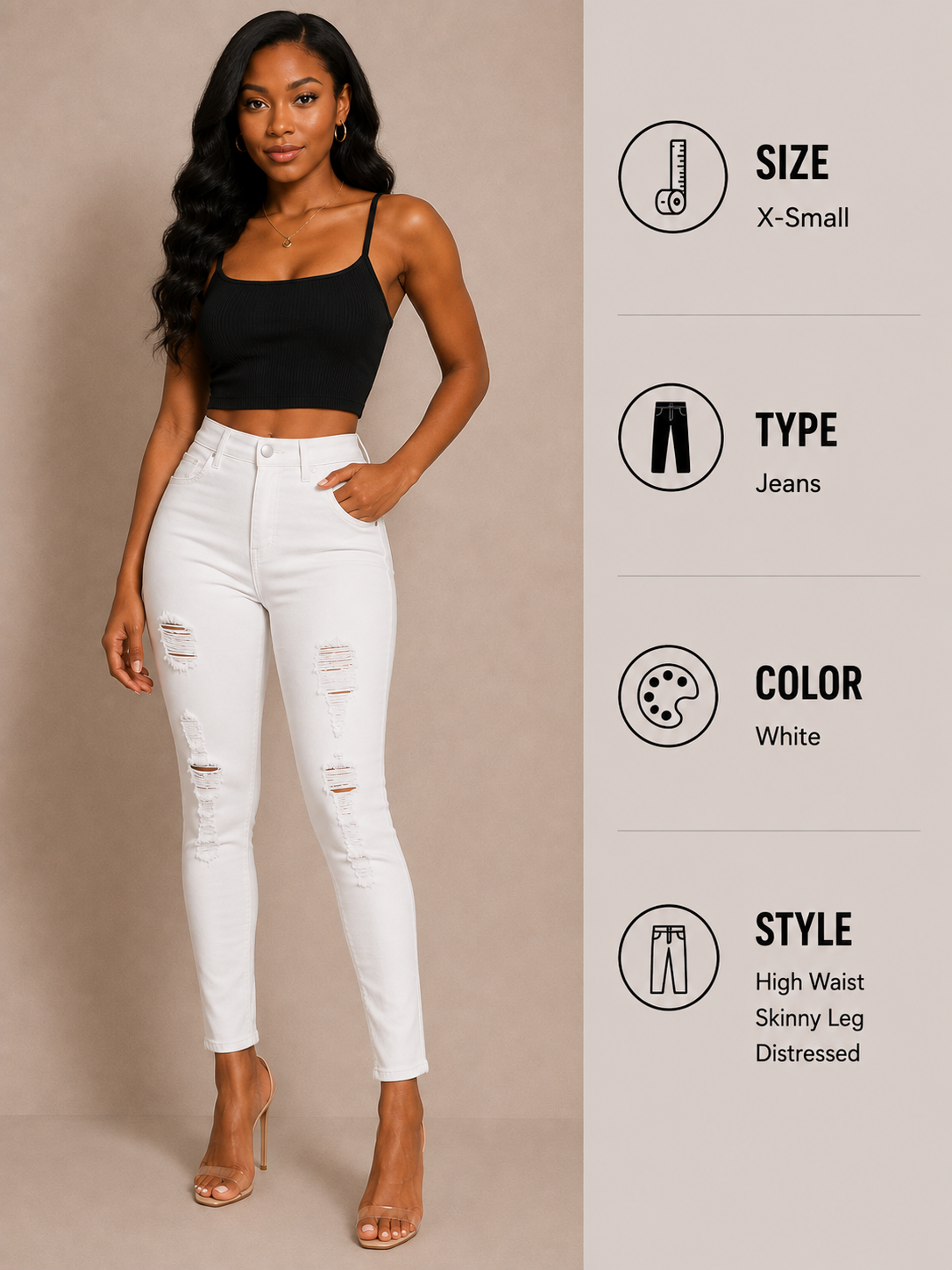 White Distressed Skinny Jeans – X-Small
