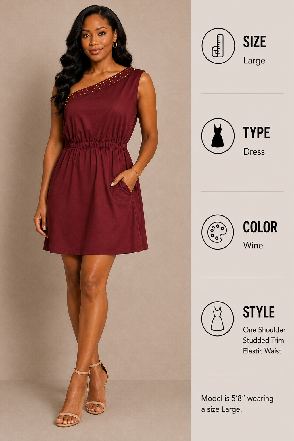 Wine One-Shoulder Sundress – Size Large