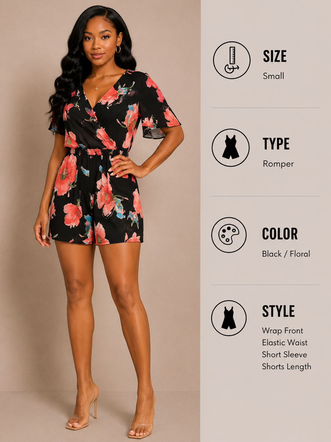 Black Floral Romper – Size Small