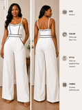 White & Black Trim Wide Leg Jumpsuit