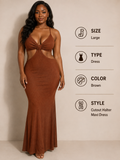 Brown Cutout Halter Maxi Dress – Large