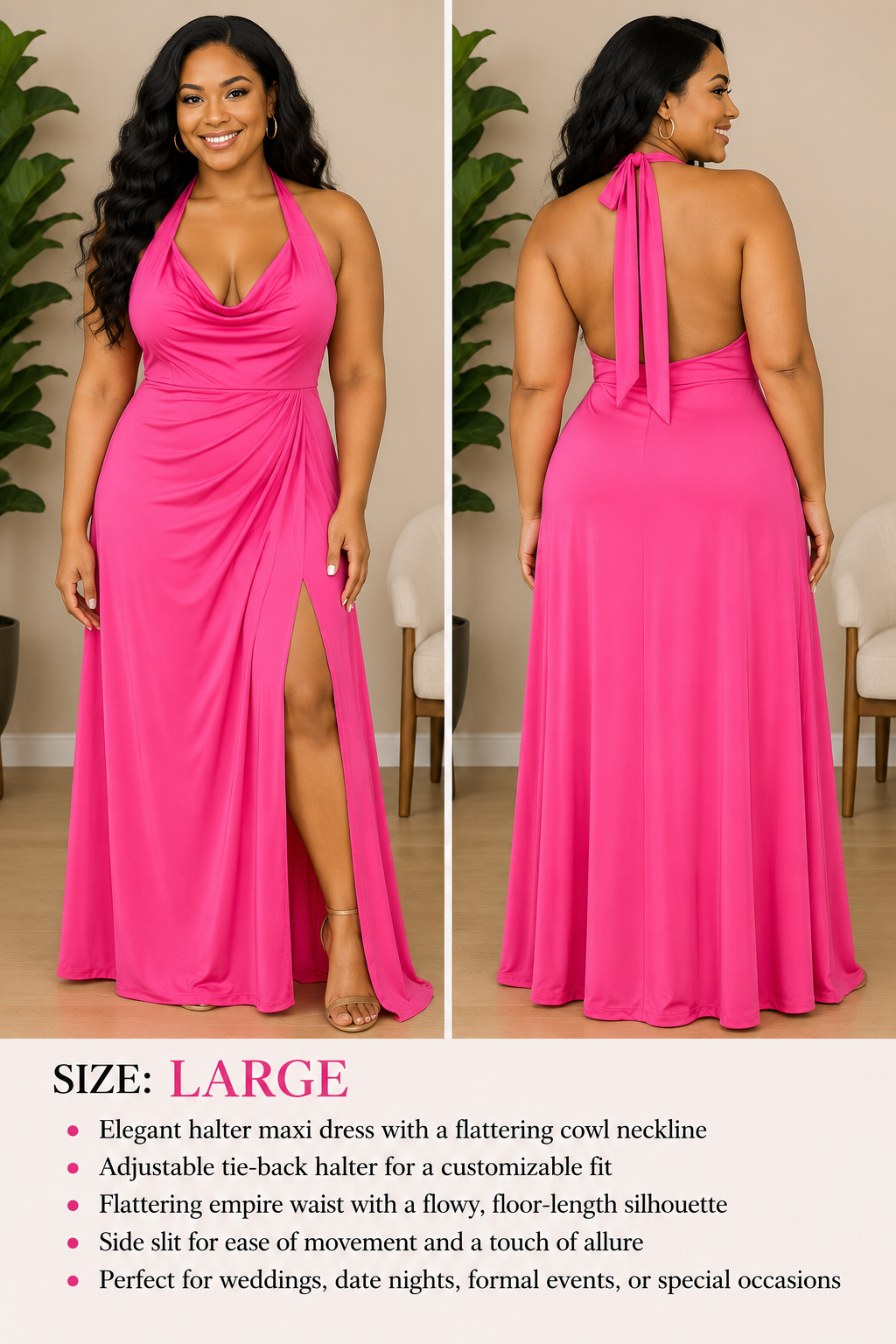 Pink Halter Neck Maxi Dress