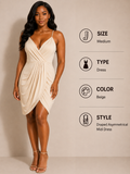 Beige Draped Asymmetrical Midi Dress – Medium