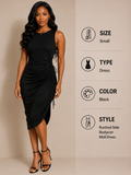 Black Ruched-Side Midi Dress – Size Small