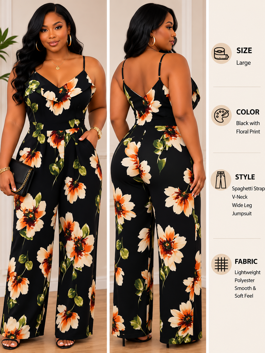 Black Floral Wide-Leg Jumpsuit