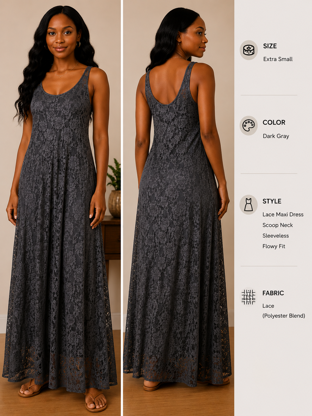 Dark Gray Lace Maxi Dress