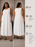 White Sleeveless A-Line Midi Dress front and back view, Size 30W