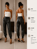Black Pleather Jogger Pants front and back view, Size XS
